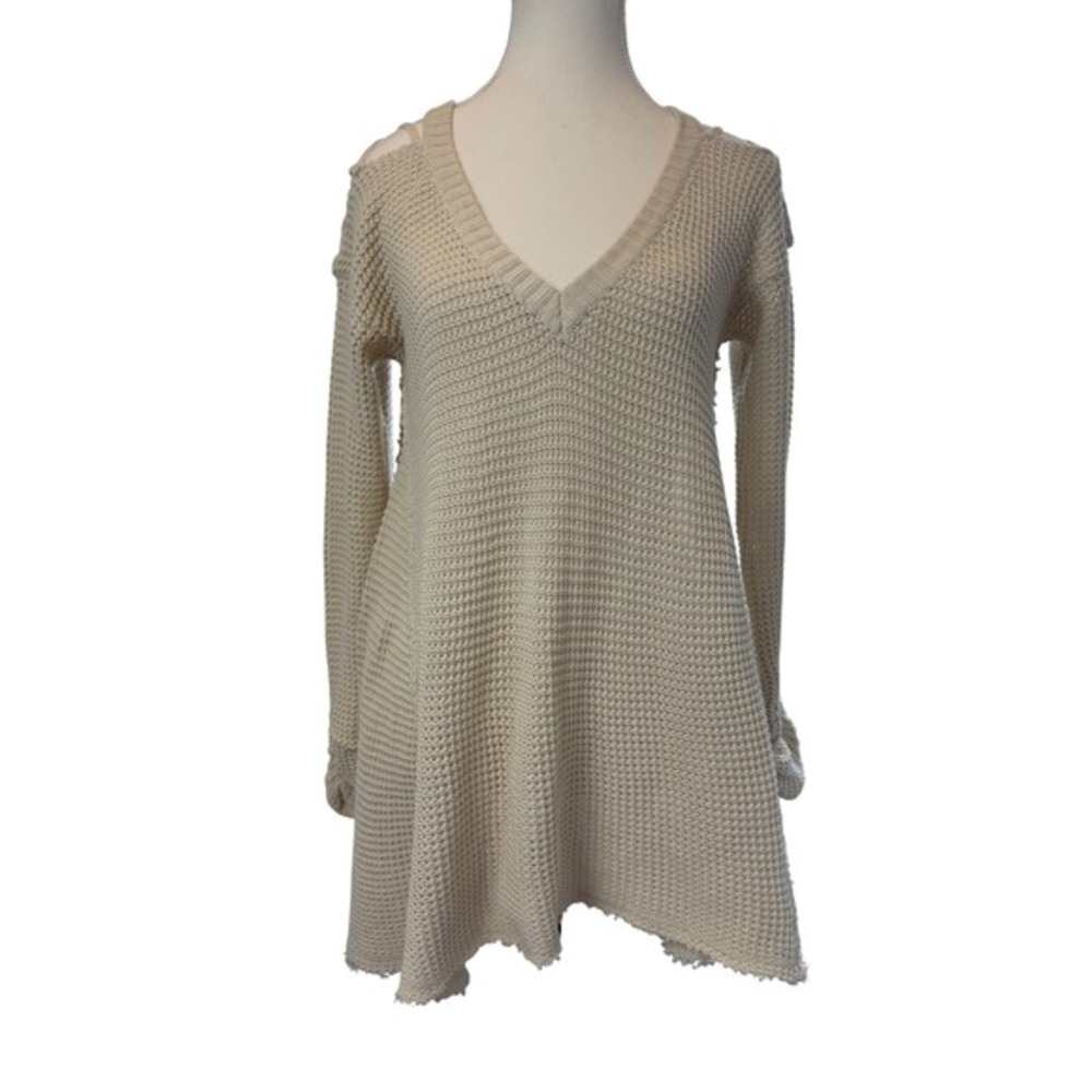 Listicle Small Cream Waffle Knit High Low Boho Sweater Indie‎ Pullover